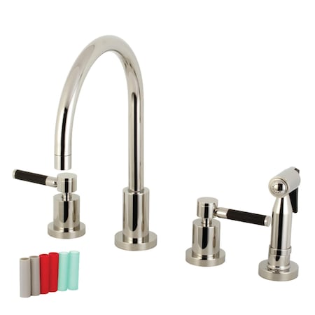 Kingston Brass KS8726DKLBS Kaiser 8" Widespread Kitchen Faucet W/ Brass Sprayer, Nickl KS8726DKLBS